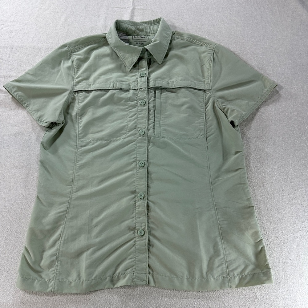 L.L. Bean Green Mesh-Lined Fishing Vented Women’s Button Down Shirt Sz M